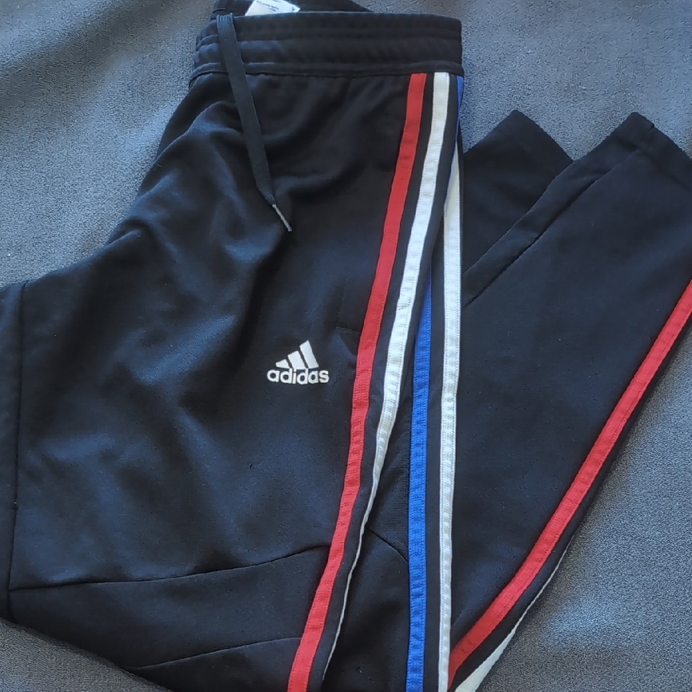 Adidas Black and Red Pantsuit with Classic Stripes